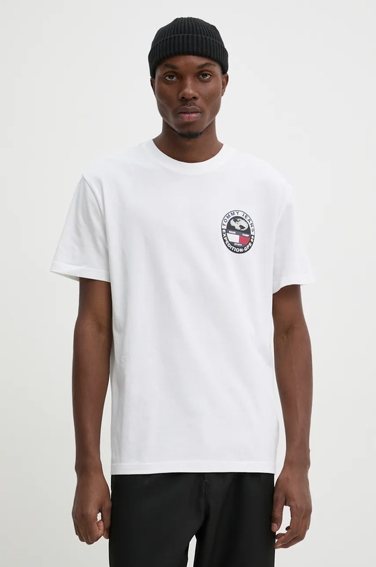 Bavlněné tričko Tommy Jeans kulatý bílá DM0DM19702