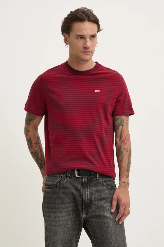 Bavlněné tričko Tommy Jeans regular burgundské DM0DM19723