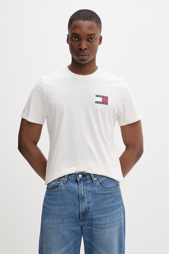Tommy Jeans t-shirt męski bawełniany beżowy DM0DM20740