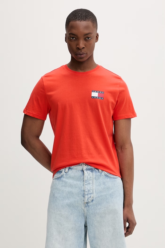Tommy Jeans t-shirt męski bawełniany pomarańczowy DM0DM20740