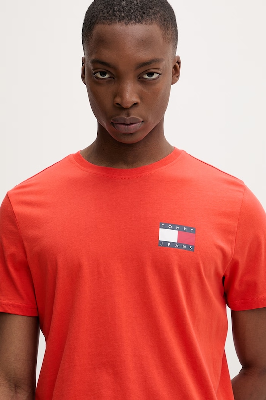 Tommy Jeans t-shirt męski bawełniany pomarańczowy DM0DM20740
