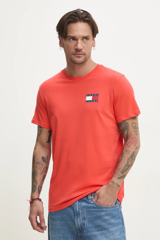 Bavlněné tričko Tommy Jeans potisk oranžová DM0DM20740
