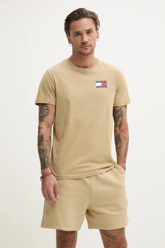 Памучна тениска Tommy Jeans бежов DM0DM20740