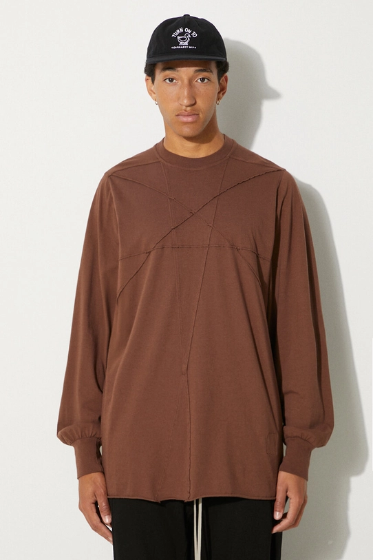 Хлопковый лонгслив Rick Owens Jumbo гладкий коричневый DU02D2261.RNET1