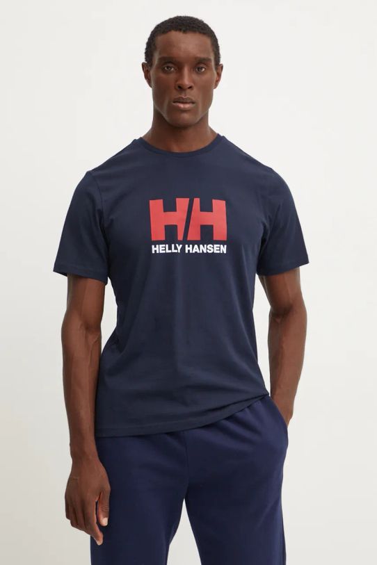 Bavlnené tričko Helly Hansen HH LOGO potlač tmavomodrá 30396