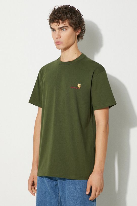 Odzież Carhartt WIP t-shirt bawełniany S/S American Script I029956.2BRXX zielony