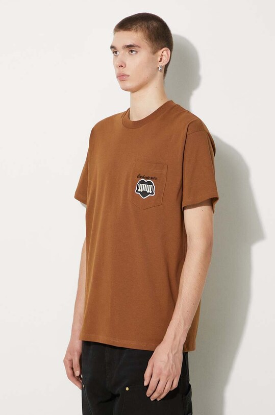 Carhartt WIP t-shirt in cotone S/S Heart Train Pocket marrone I033979.HZXX