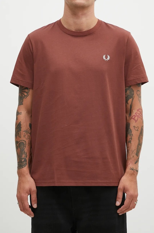 Бавовняна футболка Fred Perry Crew Neck T-Shirt коричневий M1600.W52