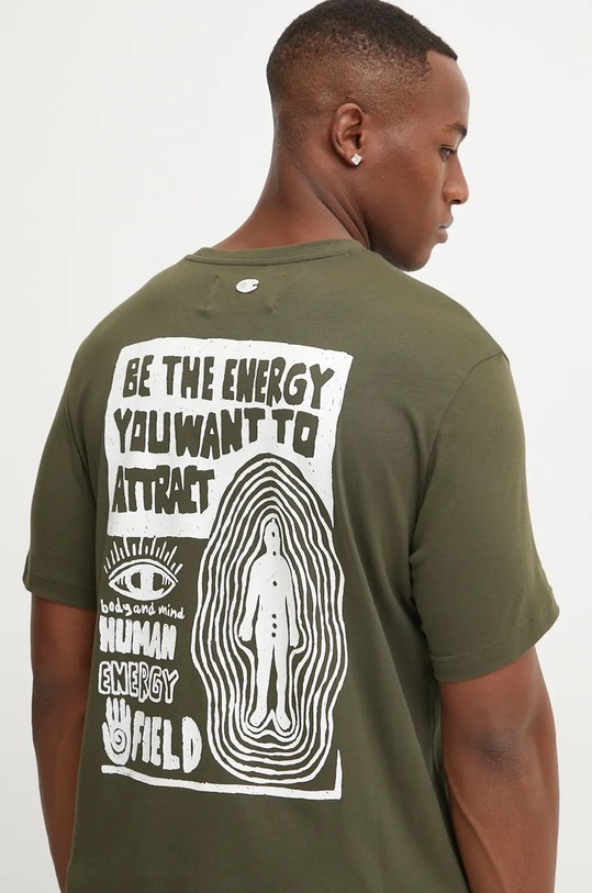 Bavlněné tričko Champion potisk zelená 220429