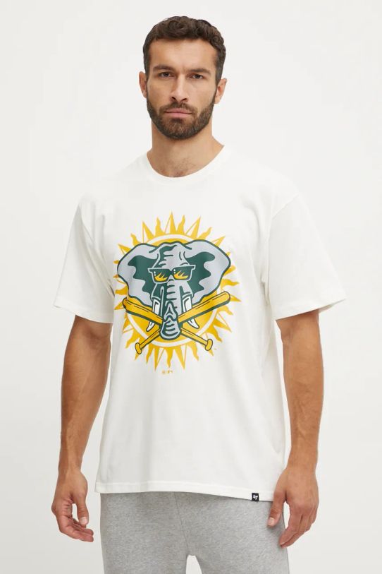 Хлопковая футболка 47 brand MLB Oakland Athletics хлопок бежевый BC018TMYIHQ634063SS