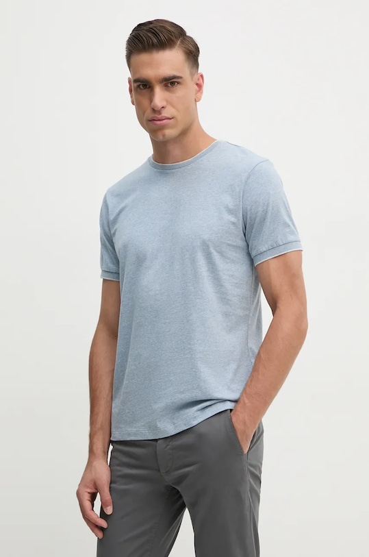 Bavlněné tričko Hackett London hladký modrá HM500838
