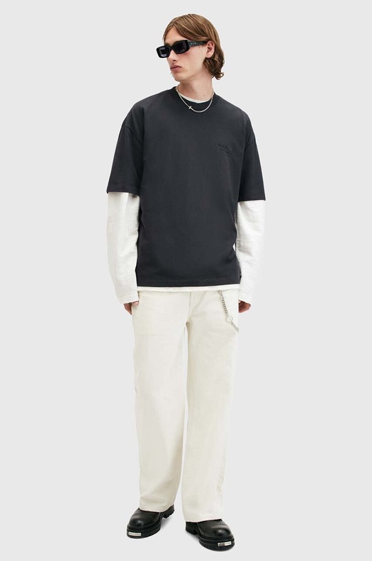 Βαμβακερό μπλουζάκι AllSaints XANDER SS CREW M006PB μαύρο