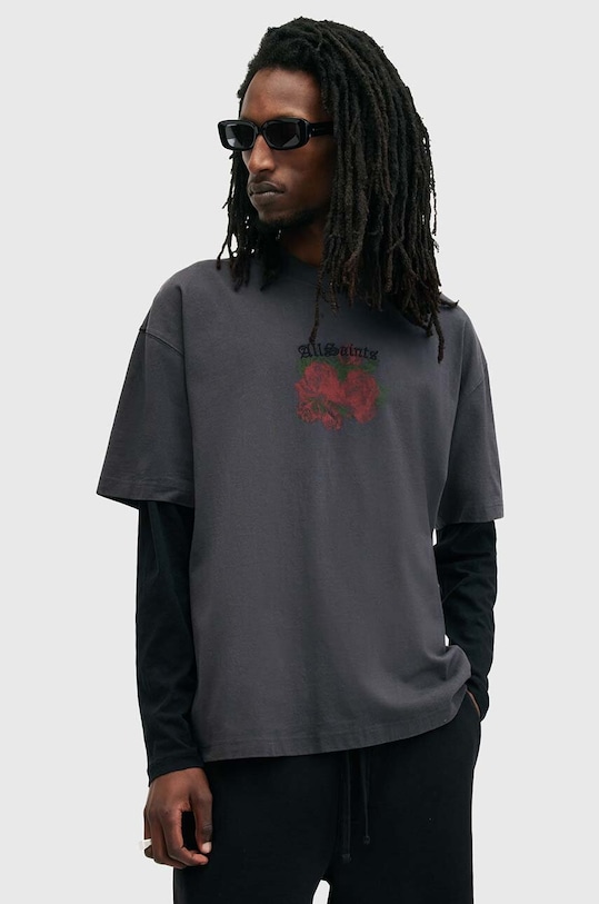 Bavlněné tričko AllSaints MELROSE SS CREW kulatý šedá M007PB