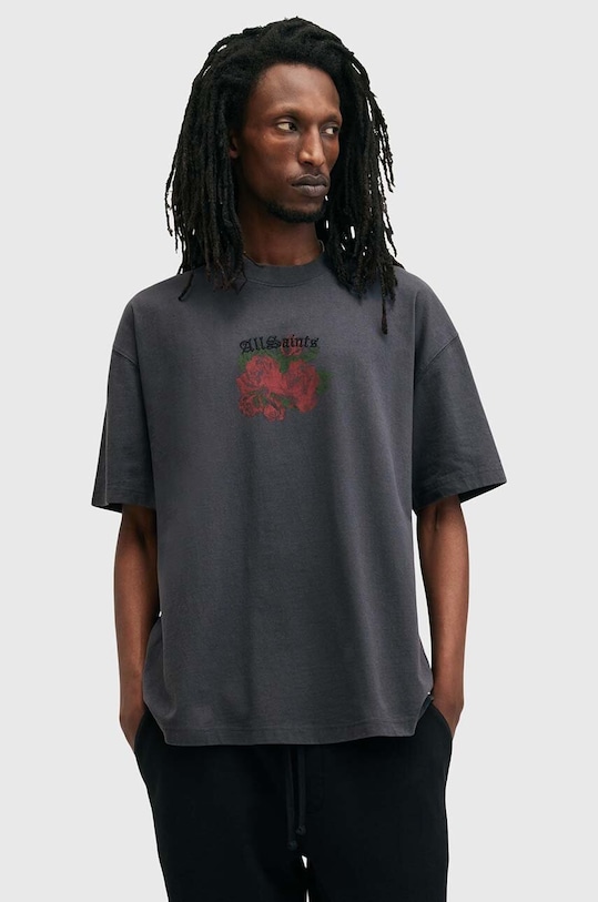 Bavlněné tričko AllSaints MELROSE SS CREW M007PB šedá