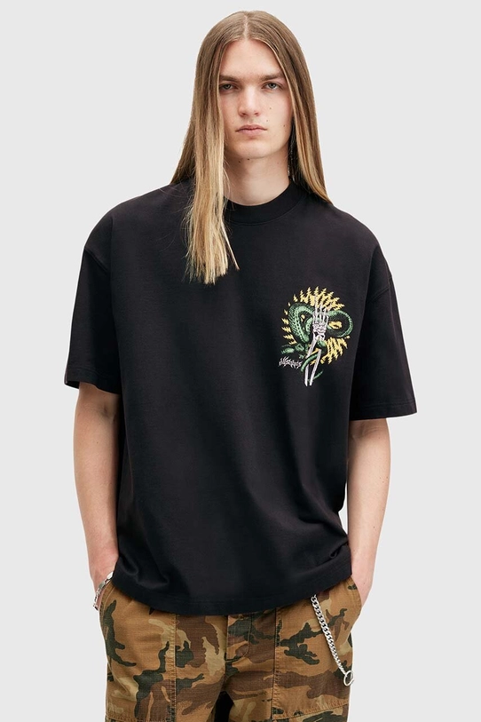 AllSaints t-shirt bawełniany KRAIT SS CREW nadruk czarny M018PB