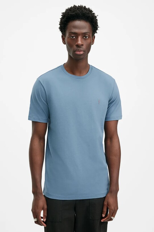 AllSaints tricou din bumbac BRACE uni albastru M030JB