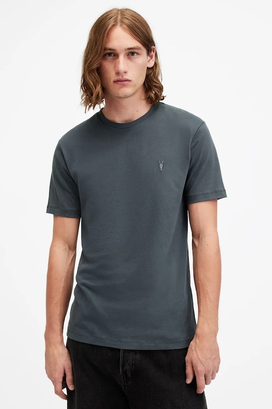 Bavlněné tričko AllSaints BRACE slim námořnická modř M030JB