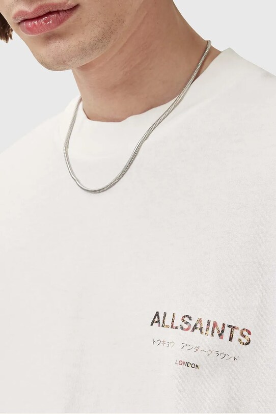 AllSaints tricou din bumbac UNDERGROUND M071PB alb SS25