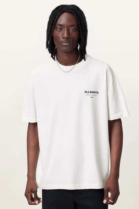 AllSaints t-shirt bawełniany UNDERGROUND okrągły biały M071PB