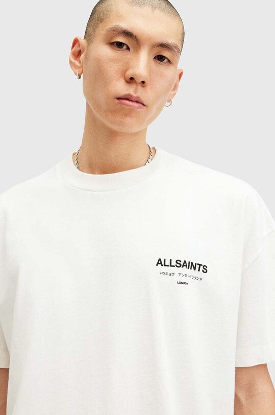 AllSaints tricou din bumbac UNDERGROUND M071PB alb SS25