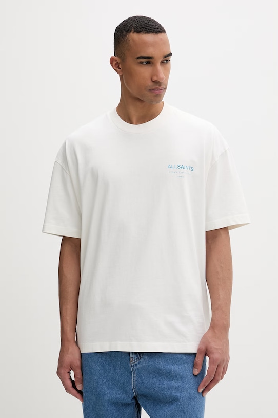 Одежда AllSaints футболка оверсайз мужская хлопковая M071PB бежевый