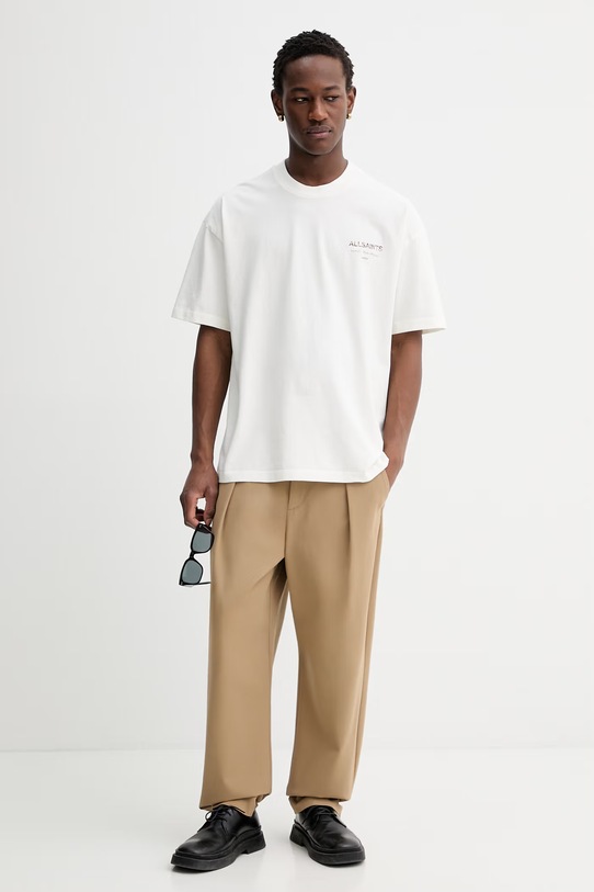 AllSaints t-shirt bawełniany UNDERGROUND M071PB beżowy SS26