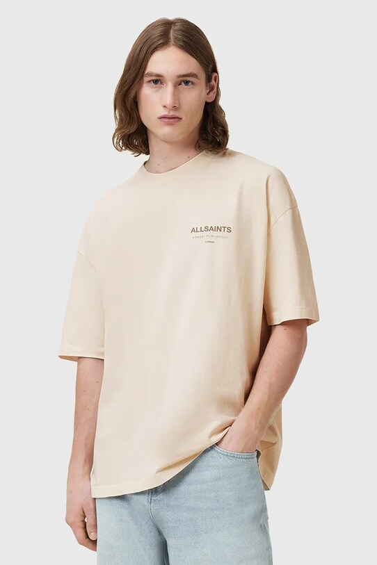 AllSaints t-shirt bawełniany UNDERGROUND nadruk beżowy M071PB