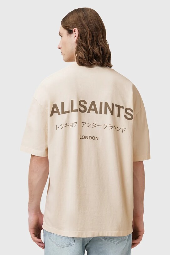 AllSaints t-shirt bawełniany UNDERGROUND M071PB beżowy SS25