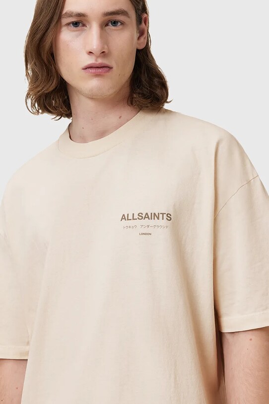 AllSaints t-shirt bawełniany UNDERGROUND beżowy M071PB