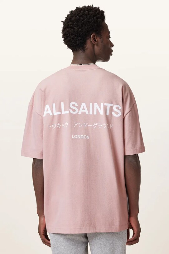 AllSaints tricou din bumbac UNDERGROUND M071PB roz SS25