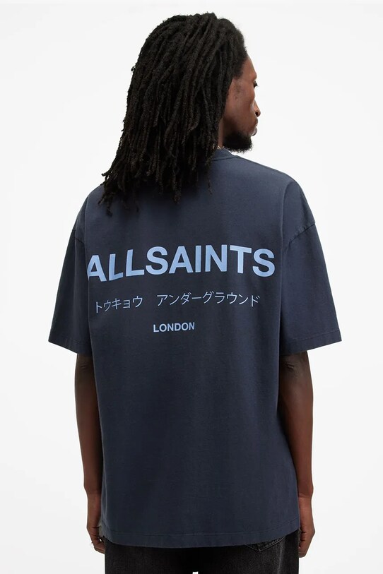 AllSaints tricou din bumbac UNDERGROUND M071PB bleumarin SS25