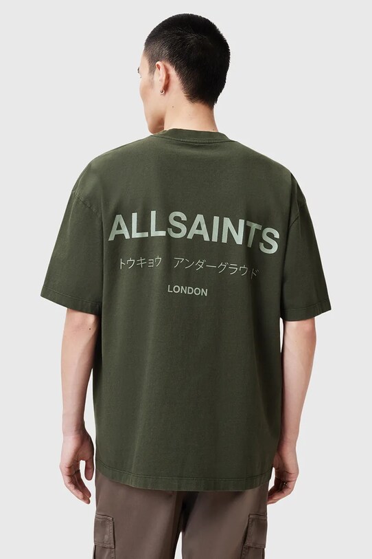 AllSaints tricou din bumbac UNDERGROUND M071PB verde SS25