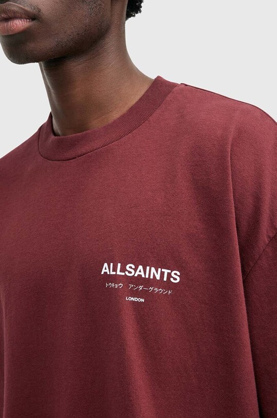 AllSaints tricou din bumbac UNDERGROUND M071PB burgundia SS25