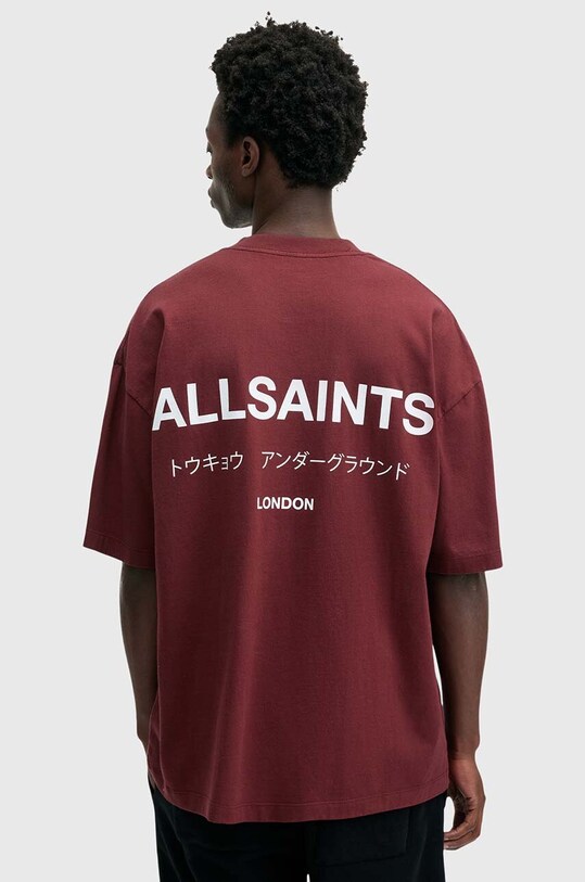 Bavlněné tričko AllSaints UNDERGROUND burgundské M071PB