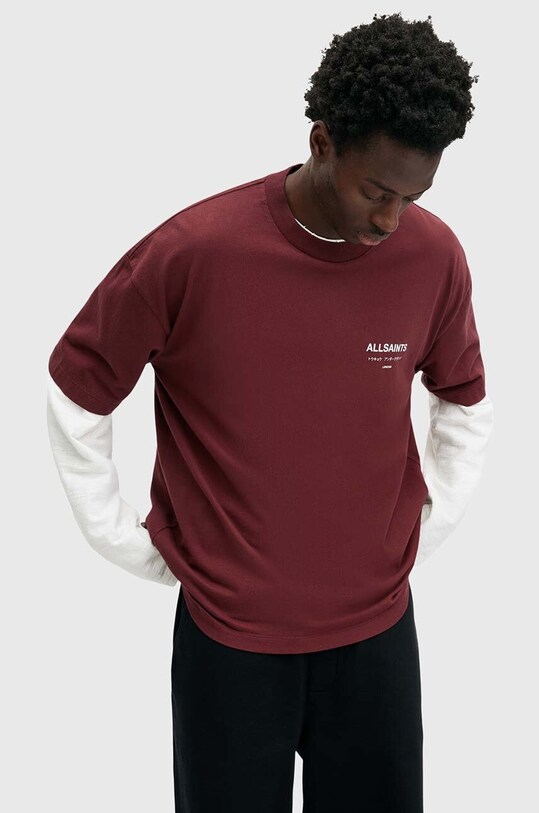 AllSaints tricou din bumbac UNDERGROUND M071PB burgundia