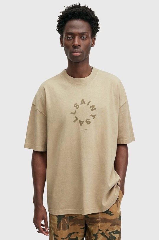 Bavlněné tričko AllSaints TIERRA SS CREW kulatý béžová M072PB