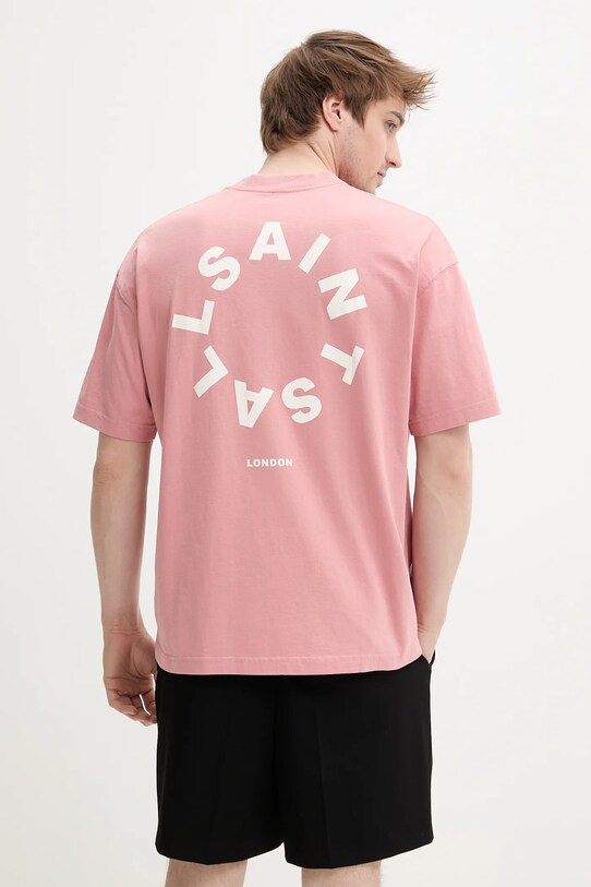 AllSaints tricou din bumbac TIERRA SS CREW roz M072PB