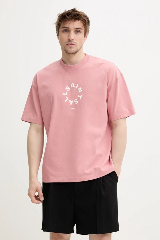 Îmbrăcăminte AllSaints tricou din bumbac TIERRA SS CREW M072PB roz