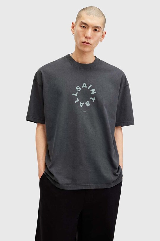 AllSaints tricou din bumbac TIERRA SS CREW print bleumarin M072PB