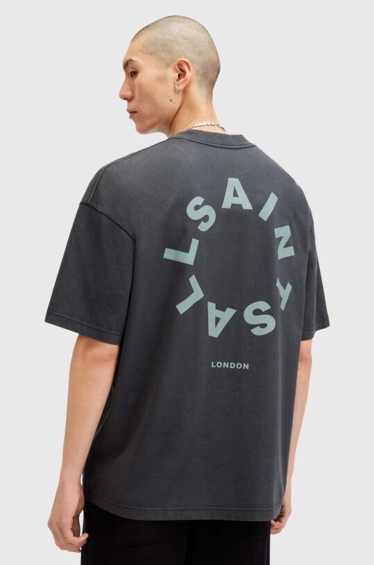 Βαμβακερό μπλουζάκι AllSaints TIERRA SS CREW M072PB σκούρο μπλε SS25