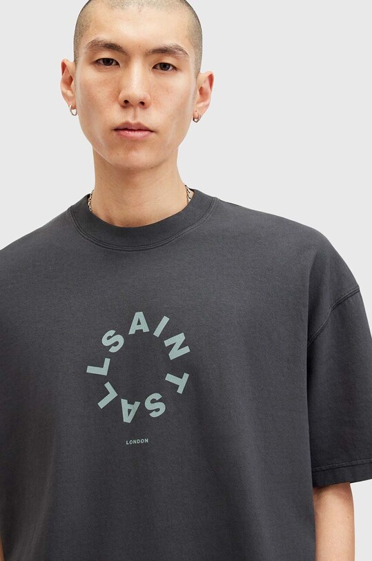 AllSaints tricou din bumbac TIERRA SS CREW bleumarin M072PB