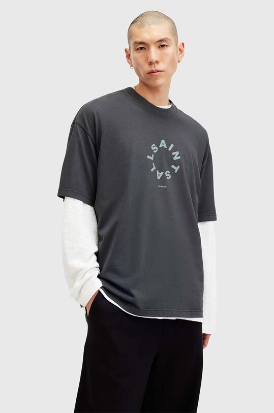 AllSaints tricou din bumbac TIERRA SS CREW M072PB bleumarin