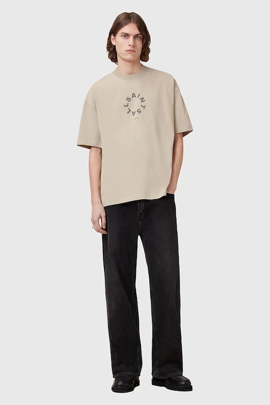Βαμβακερό μπλουζάκι AllSaints TIERRA SS CREW M072PB μπεζ
