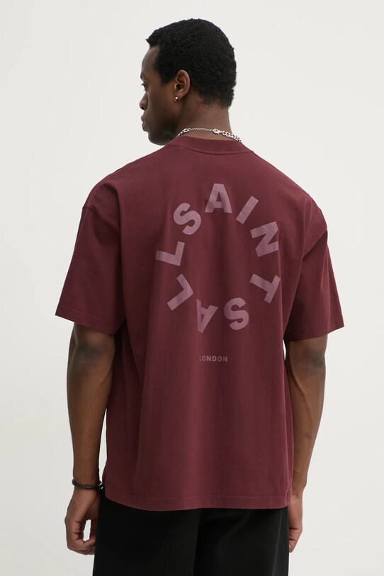 Îmbrăcăminte AllSaints tricou din bumbac TIERRA SS CREW M072PB burgundia