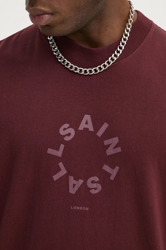 AllSaints tricou din bumbac TIERRA SS CREW M072PB burgundia