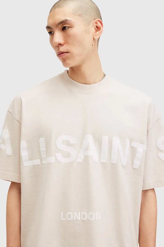 Βαμβακερό μπλουζάκι AllSaints BIGGY M088PB μπεζ SS25