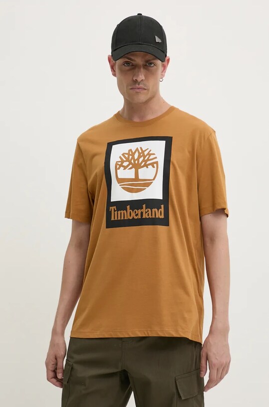 Хлопковая футболка Timberland коричневый TB0A5QS2P471