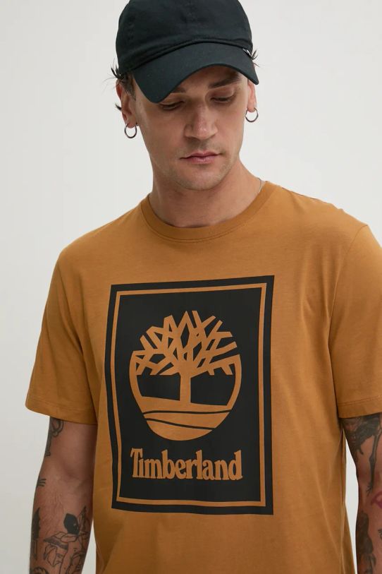 Хлопковая футболка Timberland коричневый TB0A5WQQP571