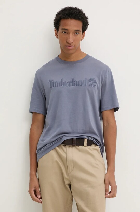 Timberland tricou din bumbac imprimeu albastru TB0A6VPE0731