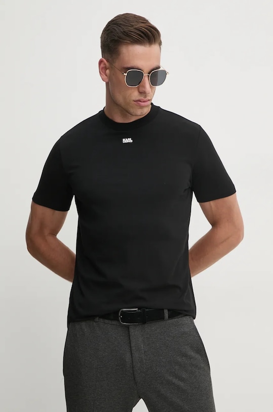 Karl Lagerfeld t-shirt z elastanem czarny 542221.755034